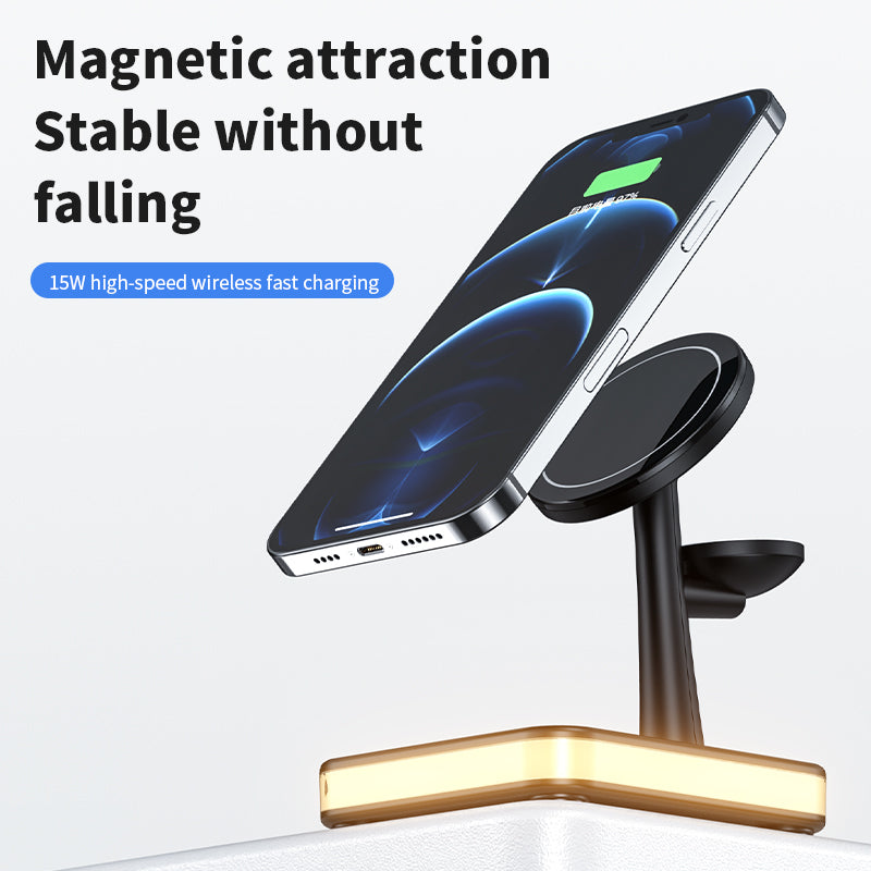 JJT-991 For iPhone / Apple Watch / AirPods 4 in 1 Magnetic Wireless Charger with USB Output Multifunction Charging Base