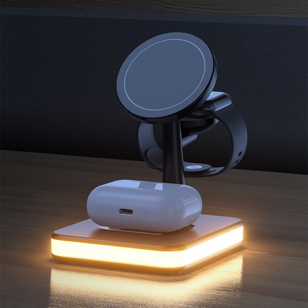 JJT-991 For iPhone / Apple Watch / AirPods 4 in 1 Magnetic Wireless Charger with USB Output Multifunction Charging Base