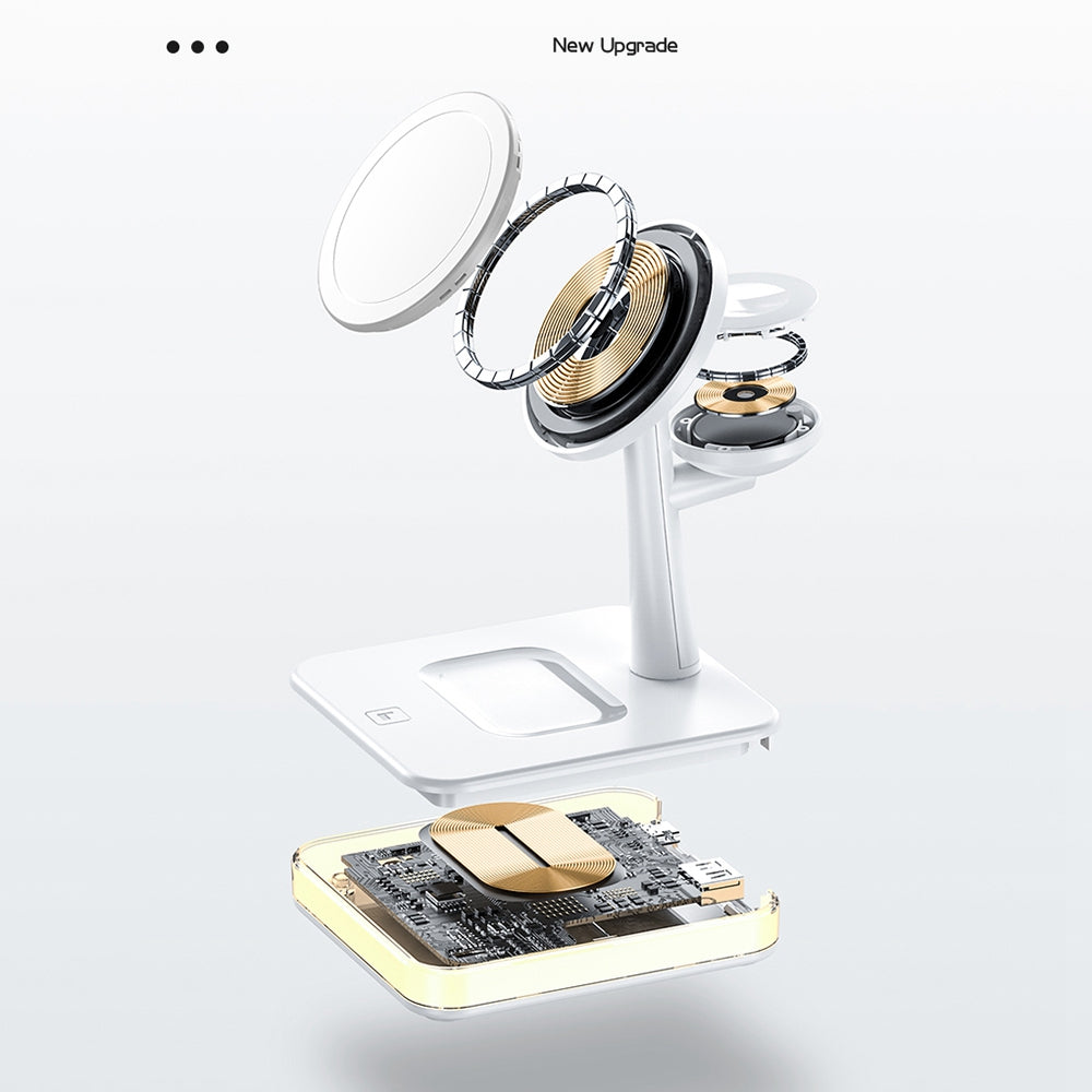 JJT-991 For iPhone / Apple Watch / AirPods 4 in 1 Magnetic Wireless Charger with USB Output Multifunction Charging Base