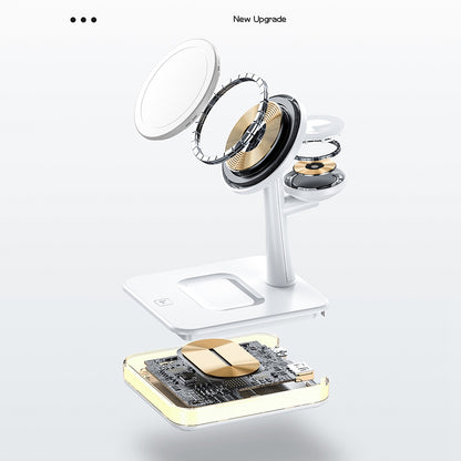 JJT-991 For iPhone / Apple Watch / AirPods 4 in 1 Magnetic Wireless Charger with USB Output Multifunction Charging Base