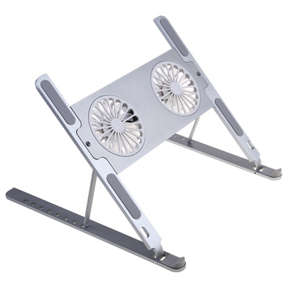 P11F Portable Folding Laptops Stand Aluminum Alloy Adjustable Desktop Tablets Holder with 2 Cooling Fan for Tablets, Notebooks