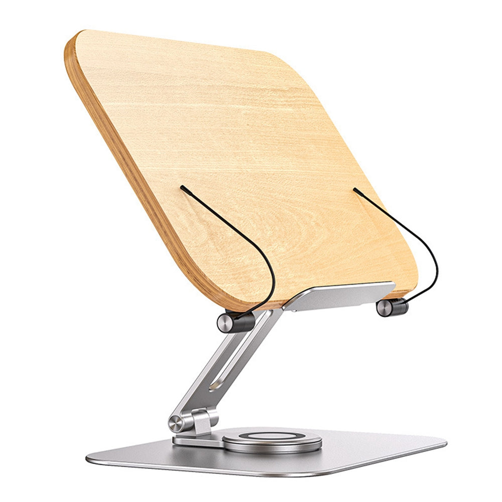 R02 Wood + Aluminum Alloy Laptop Bracket 360 Degree Rotation Reading Bookshelf Desktop Stand