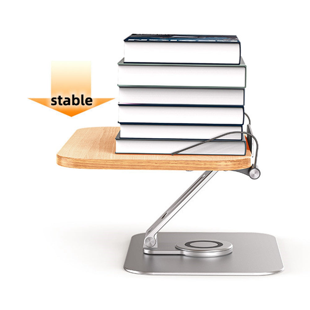 R02 Wood + Aluminum Alloy Laptop Bracket 360 Degree Rotation Reading Bookshelf Desktop Stand