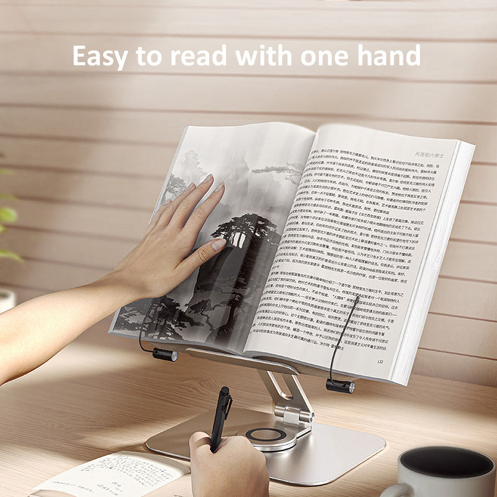 R02 Wood + Aluminum Alloy Laptop Bracket 360 Degree Rotation Reading Bookshelf Desktop Stand