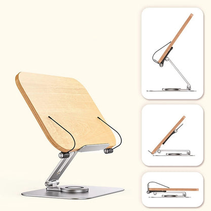 R02 Wood + Aluminum Alloy Laptop Bracket 360 Degree Rotation Reading Bookshelf Desktop Stand