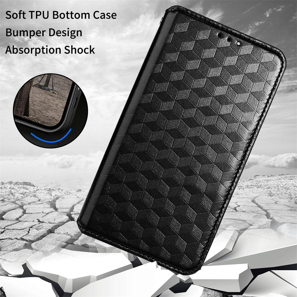 For Alcatel 1B (2022)/TCL 303 Drop-proof Phone Cover Rhombus Pattern Imprinted Flip Leather Wallet Case Stand with Magnetic Closure