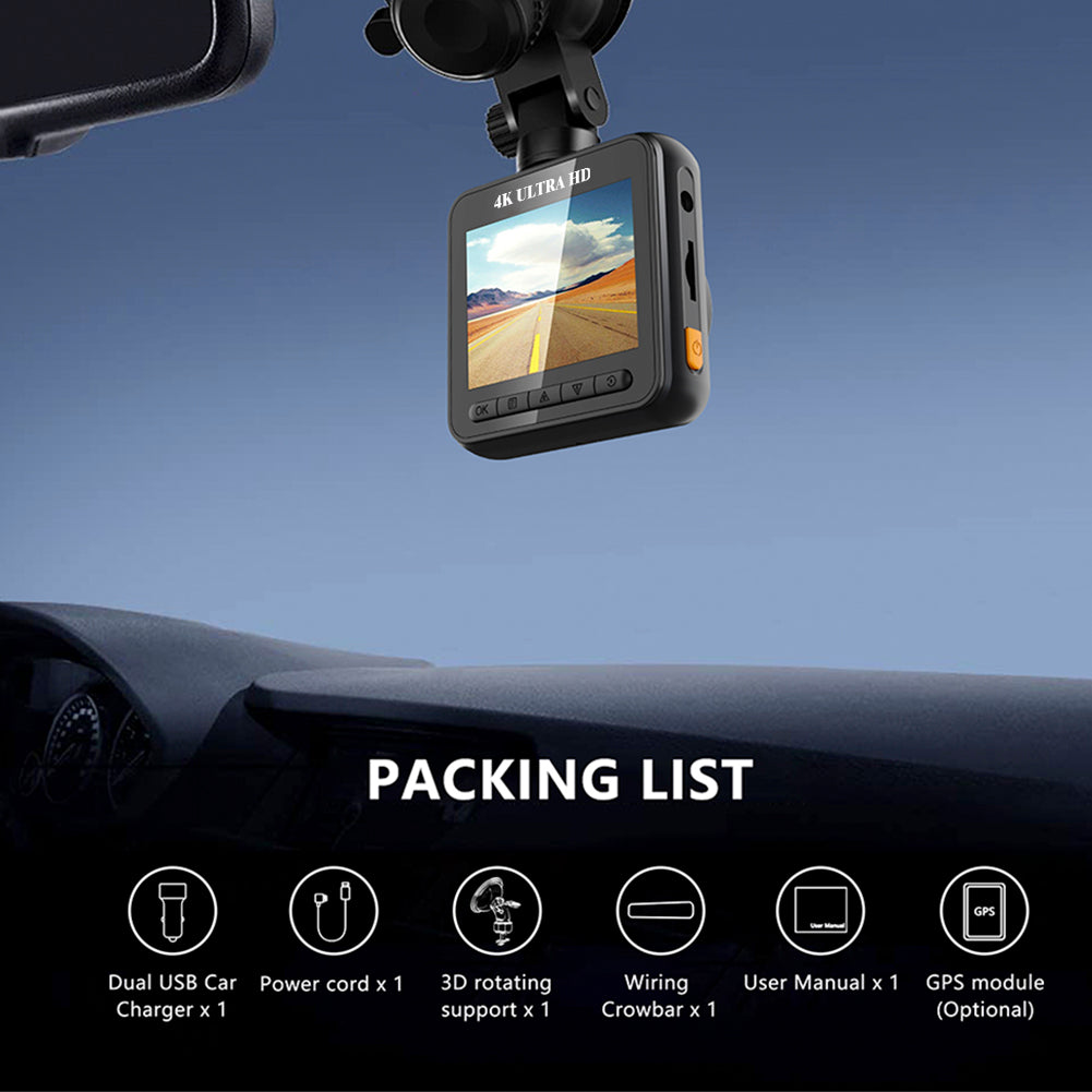 V52 True 4K UHD Driving Recorder 2" IPS Screen WiFi Recorder with Loop Recording Smart Voice Interaction Support 3840x2160P