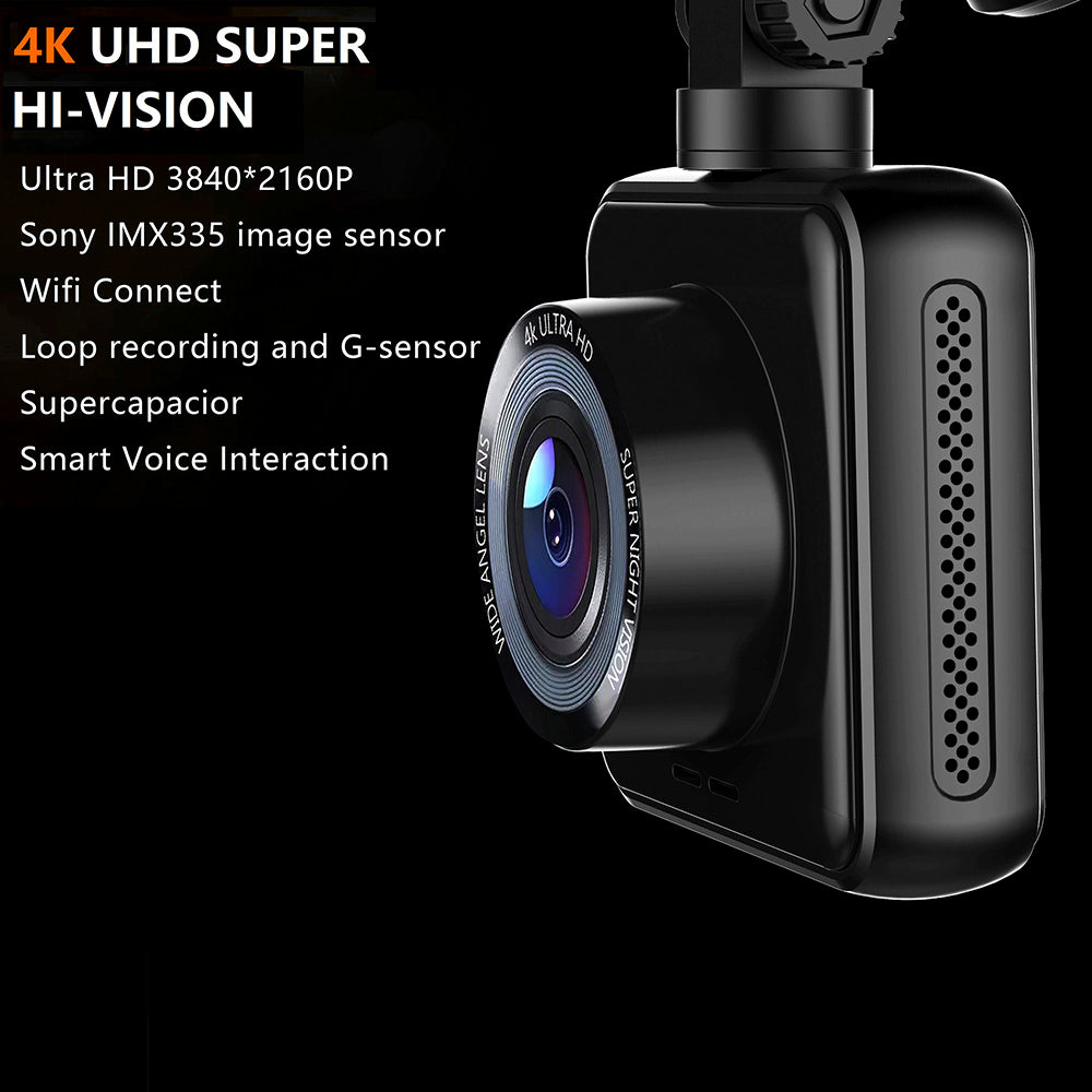 V52 True 4K UHD Driving Recorder 2" IPS Screen WiFi Recorder with Loop Recording Smart Voice Interaction Support 3840x2160P