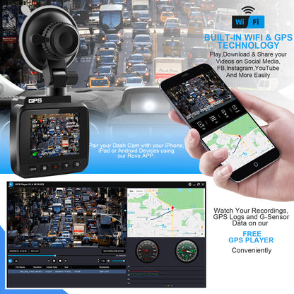 V53 4K UHD 2160P Car Parking Camera WiFi GPS Car Dashboard Camera Recorder 170-degree Wide Vision G-Sensor Design for AZDOME GS63H