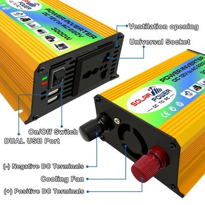 Tang I Generation 12V to 220V 3000W Intelligent Car Power Inverter with Dual USB for Camping, Traveling