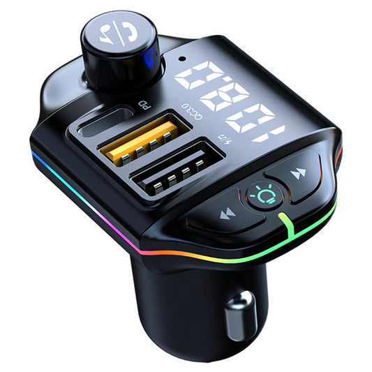ZTB-A10 Bluetooth 5.0 FM Transmitter Hands-free Call Car MP3 Music Player Colorful Light Type-C + Dual USB Car Charger