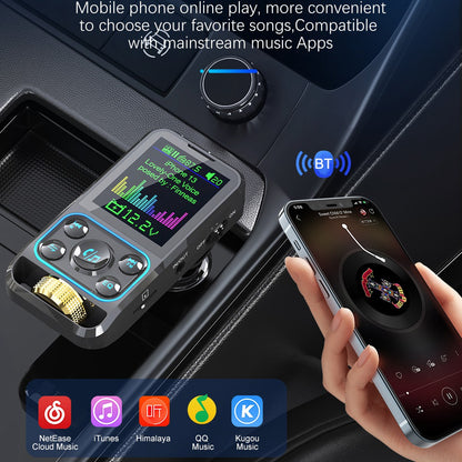 BC83 Bluetooth Hands-free Call MP3 Music Player Voltage Monitoring Dual USB+Type-C Car Charger FM Transmitter Support U-disk / TF Card / AUX