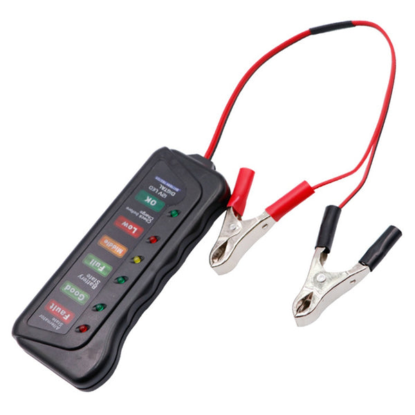 12V E-bike Vehicle Battery Tester with 6 LED Lights Portable Battery Detector for Cars Motorcycles