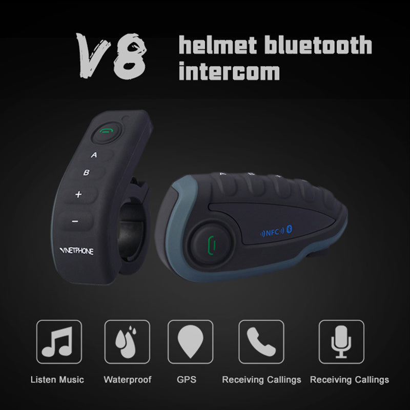 VNETPHONE V8 Motorcycle Helmet Intercom Bluetooth Headset Remote Control 1200M Wireless Distance Supporting Five People Live Chat