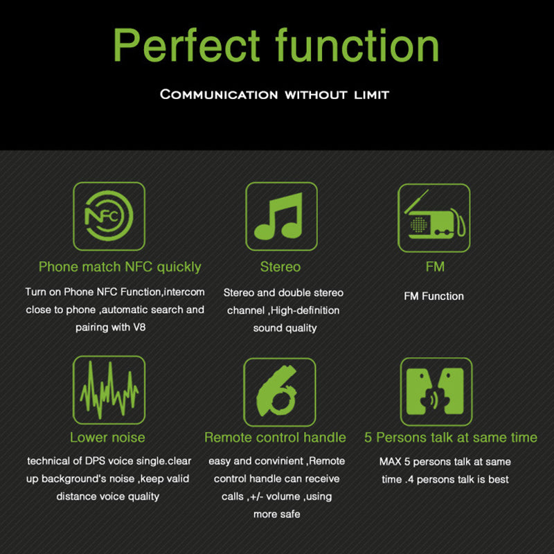 VNETPHONE V8 Motorcycle Helmet Intercom Bluetooth Headset Remote Control 1200M Wireless Distance Supporting Five People Live Chat