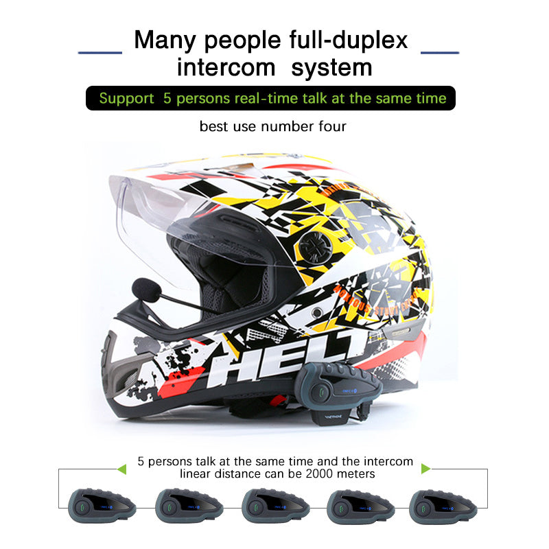 VNETPHONE V8 Motorcycle Helmet Intercom Bluetooth Headset Remote Control 1200M Wireless Distance Supporting Five People Live Chat