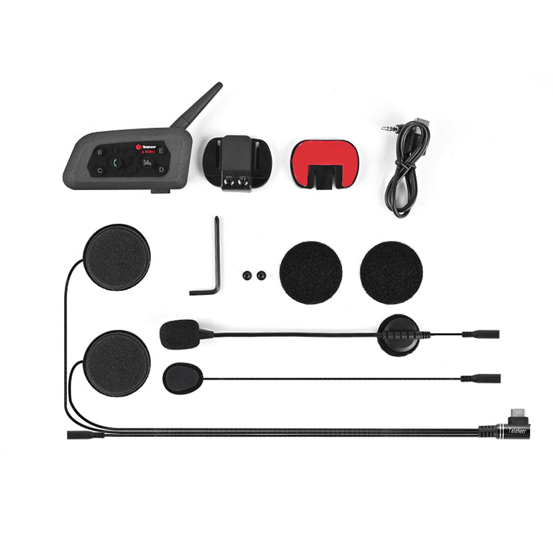 TELEHEER V6 Plus Motorcycle Helmet Bluetooth Walkie-Talkie with Headset Waterproof BT Wireless Walkie-Talkie Support 1500m Distance