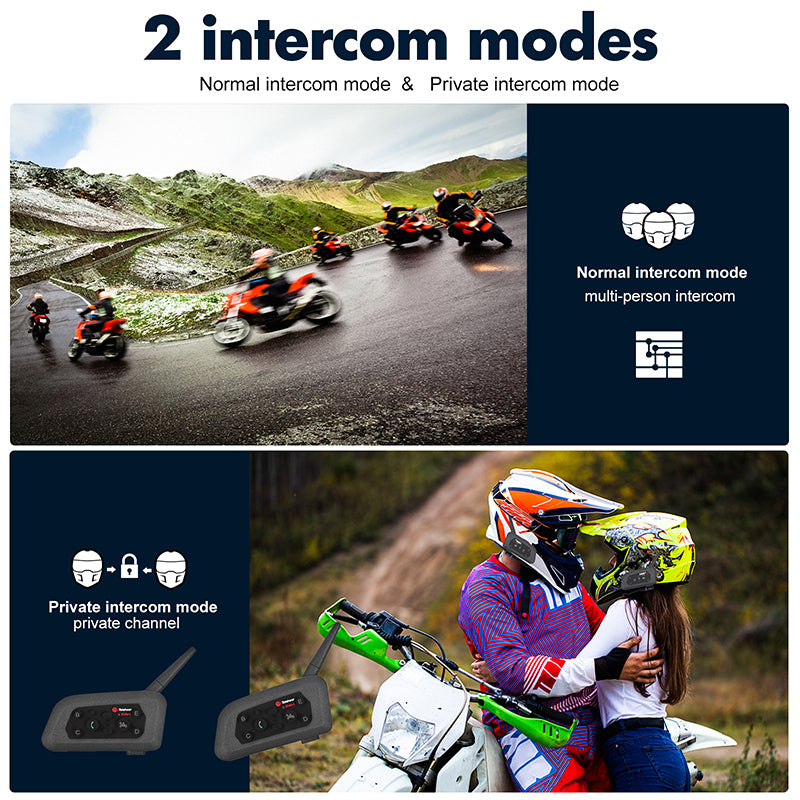 TELEHEER V6 Plus Motorcycle Helmet Bluetooth Walkie-Talkie with Headset Waterproof BT Wireless Walkie-Talkie Support 1500m Distance