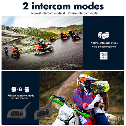 TELEHEER V6 Plus Motorcycle Helmet Bluetooth Walkie-Talkie with Headset Waterproof BT Wireless Walkie-Talkie Support 1500m Distance