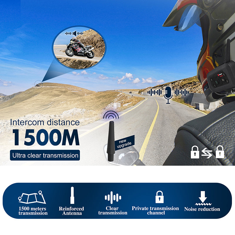 TELEHEER V6 Plus Motorcycle Helmet Bluetooth Walkie-Talkie with Headset Waterproof BT Wireless Walkie-Talkie Support 1500m Distance