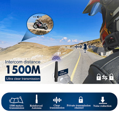 TELEHEER V6 Plus Motorcycle Helmet Bluetooth Walkie-Talkie with Headset Waterproof BT Wireless Walkie-Talkie Support 1500m Distance