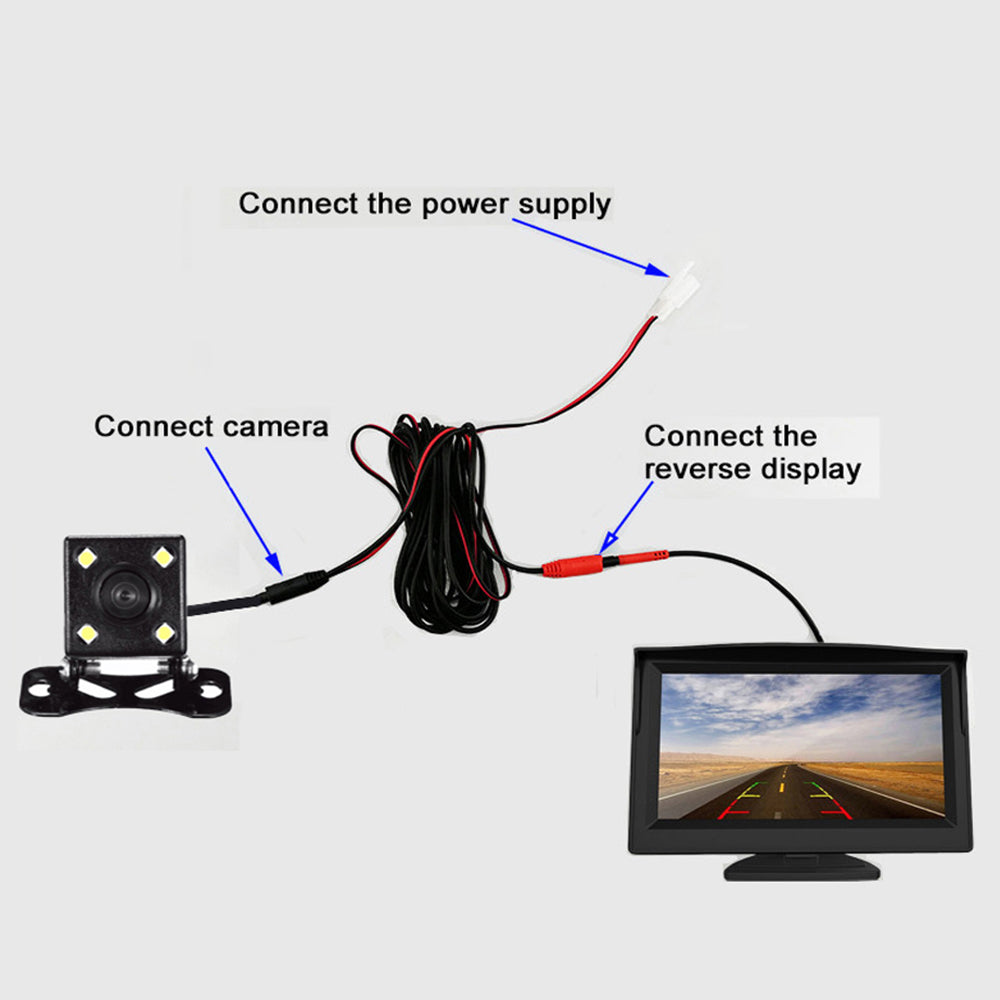 RH-502 5" LCD Display Screen Car Parking Reverse System 4-LED Camera with Video Line