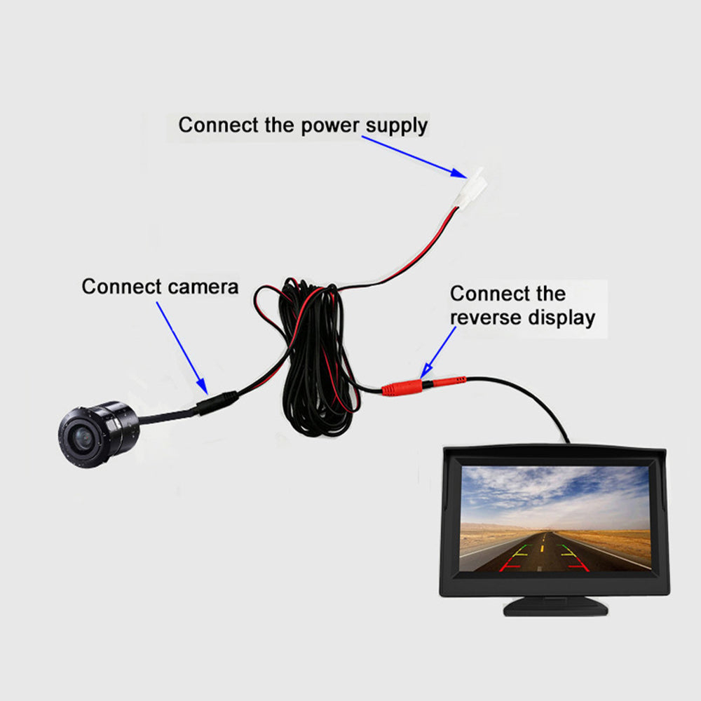 RH-501 5" LCD Display Screen Car Parking Reverse Waterproof Round Rear Camera with Video Line