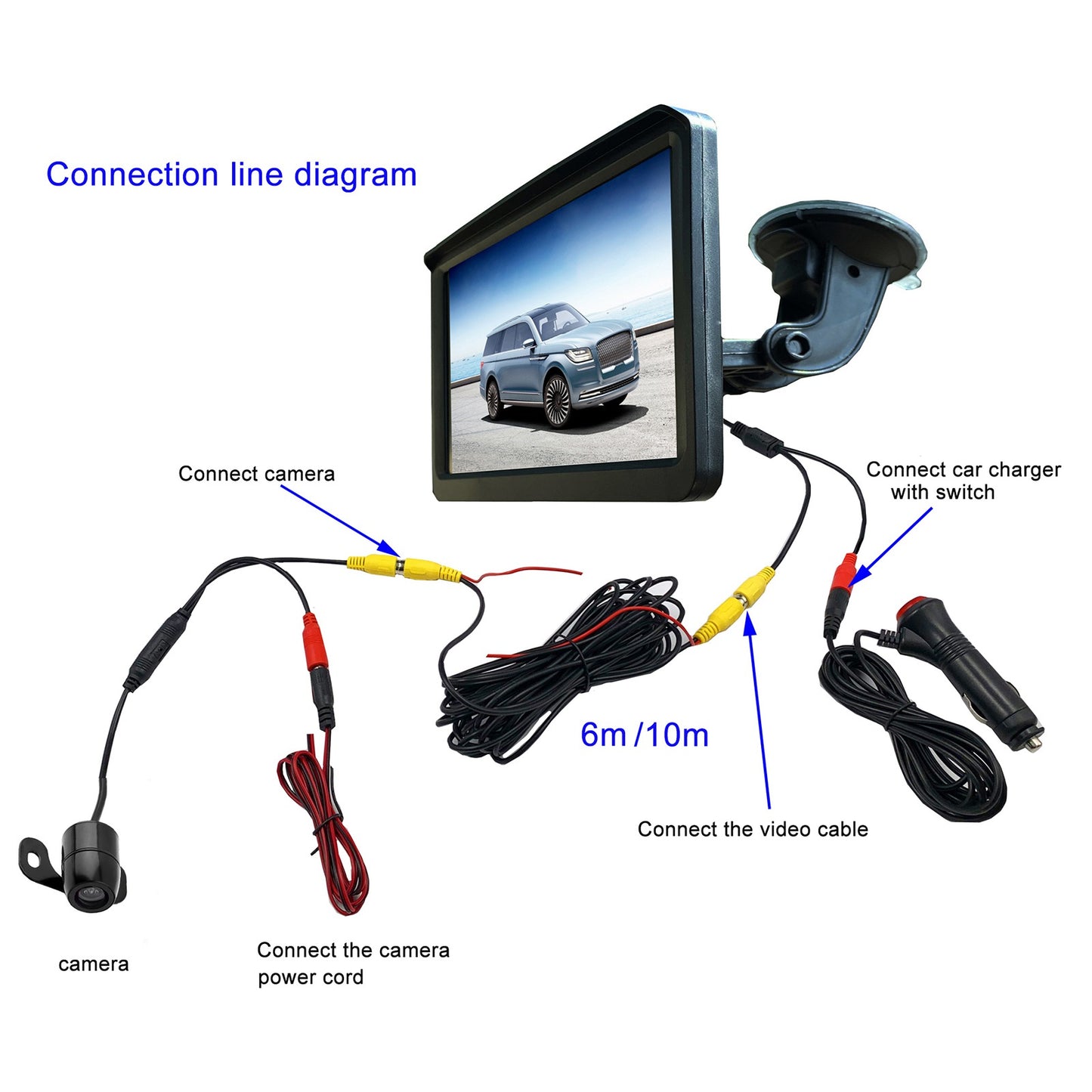 RH-702B Large 7" LCD Display Monitor 12V 24V Car Parking Reversing Butterfly-shaped Rear Camera Kit