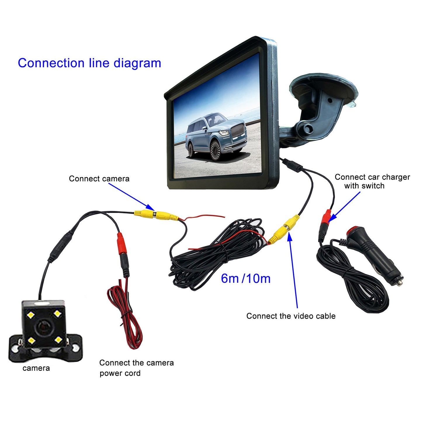 RH-702C 7" Large Screen LCD Display Monitor 12V 24V Car Parking Reversing 4-LED Rear Camera Kit