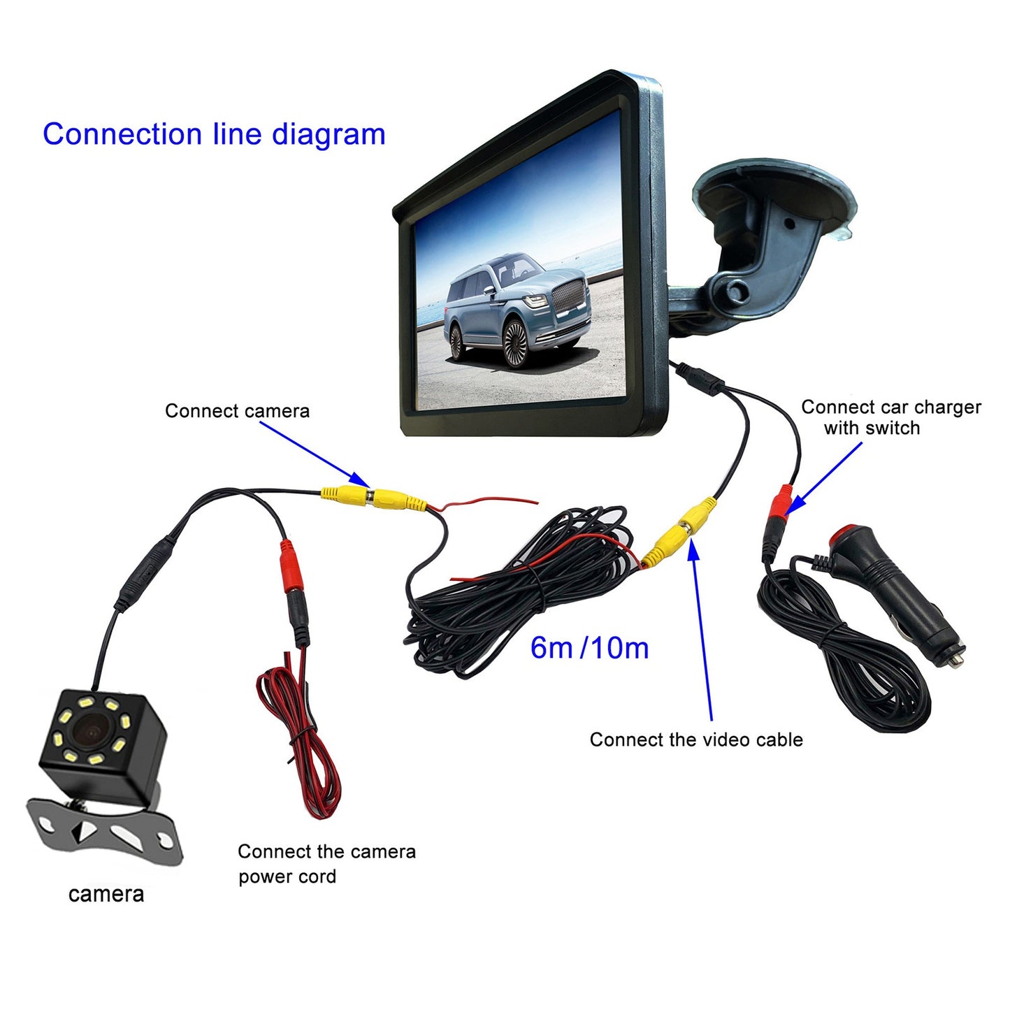 RH-702D HD 7" Large Screen LCD Display Monitor 12V 24V Car Parking Reversing 8-LED Rear Camera Kit