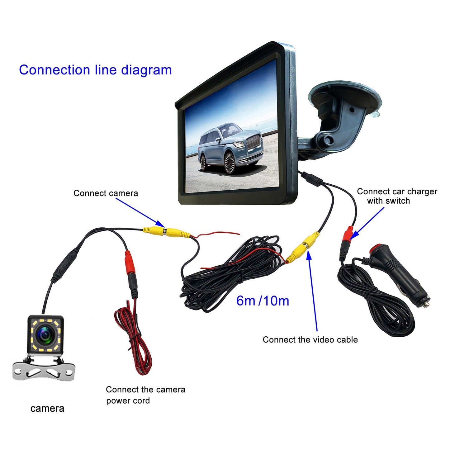 RH-702E 12V 24V 12-LED Rear View Reverse Camera + 7" Screen Car Reversing Parking Monitor Set