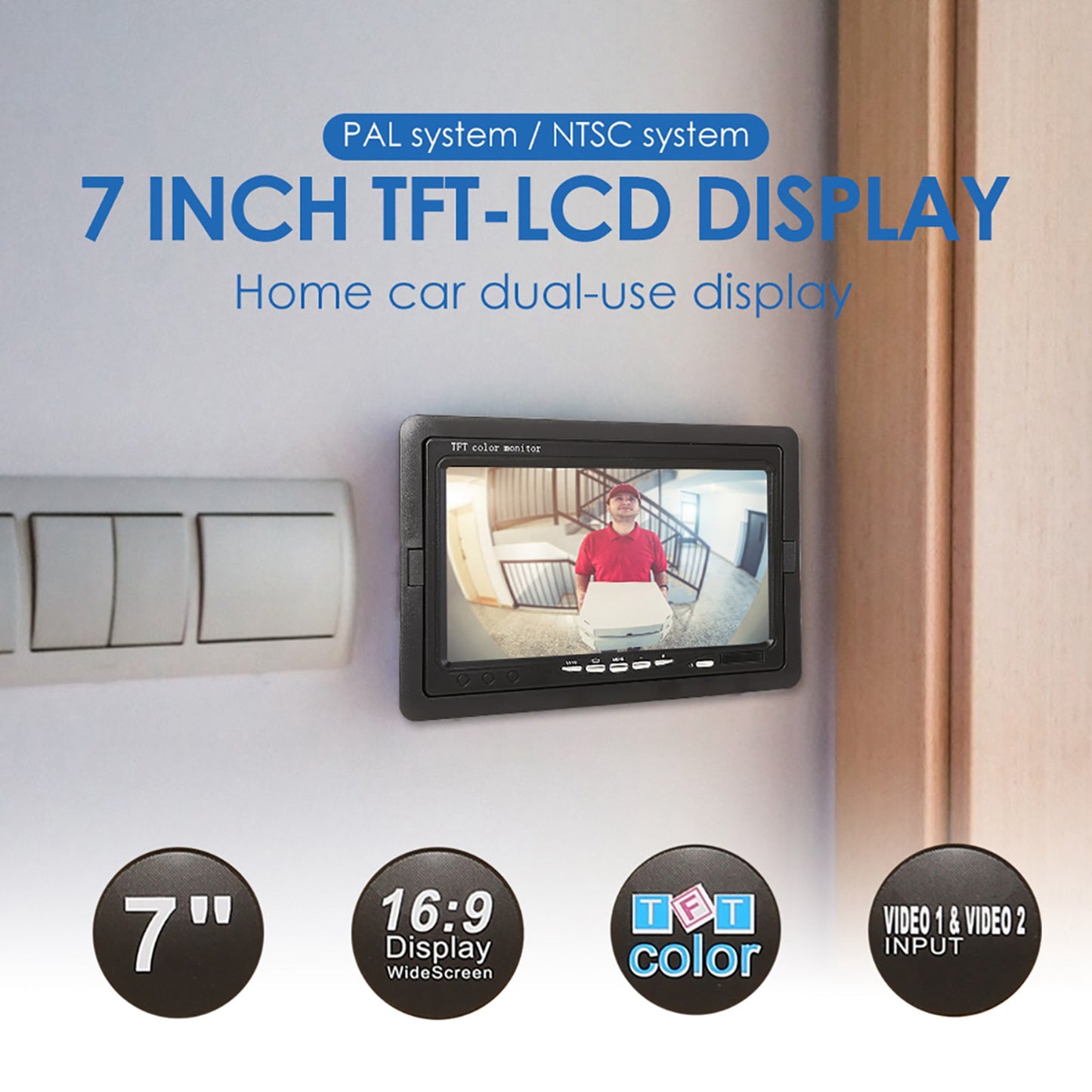 RH-701B 7" LCD Video Display Screen Monitor Rear View Backup Car 4-LED Camera Parking and Reverse System Kit