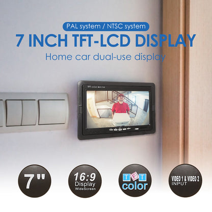 RH-701B 7" LCD Video Display Screen Monitor Rear View Backup Car 4-LED Camera Parking and Reverse System Kit
