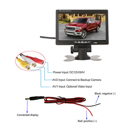 RH-701B 7" LCD Video Display Screen Monitor Rear View Backup Car 4-LED Camera Parking and Reverse System Kit