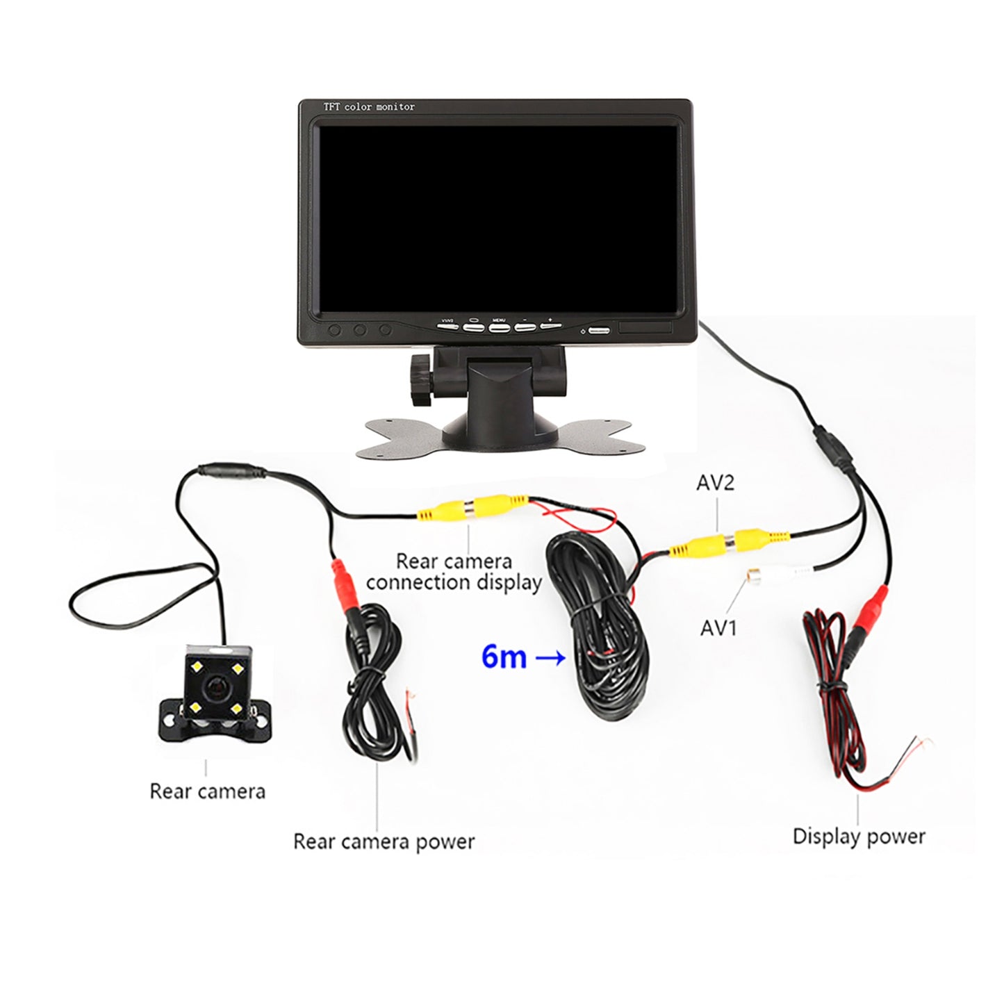 RH-701B 7" LCD Video Display Screen Monitor Rear View Backup Car 4-LED Camera Parking and Reverse System Kit