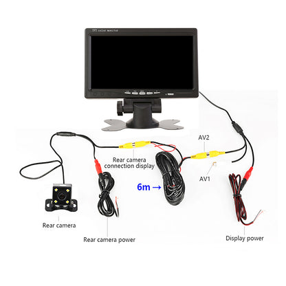 RH-701B 7" LCD Video Display Screen Monitor Rear View Backup Car 4-LED Camera Parking and Reverse System Kit