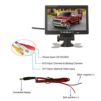 RH-701D 7" LCD Video Display Screen Monitor Rear View Backup Car 8-LED Camera Parking and Reverse System Kit with 20cm Video Cable