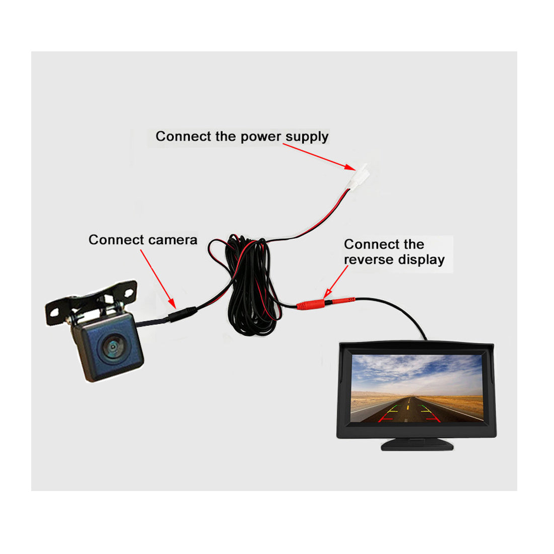 RH-512 5" LCD Display Monitor Car Parking Reverse Waterproof AHD Square Rear Camera with Video Line