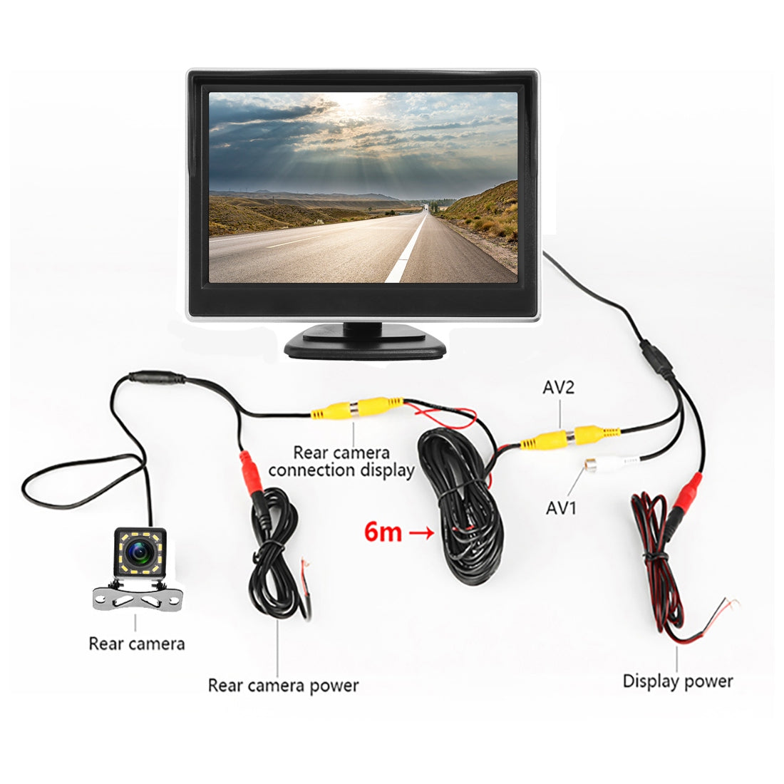 RH-510 High Brightness 12-LED Rear Camera Car Parking Reverse System Kit with 5" LCD Display Monitor