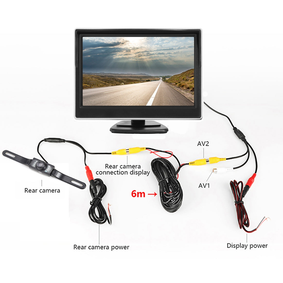 RH-511 Rear View Backup Car Camera Waterproof 5" LCD Video Display Screen Monitor Parking and Reverse Assist Safety System Kit for Vehicles