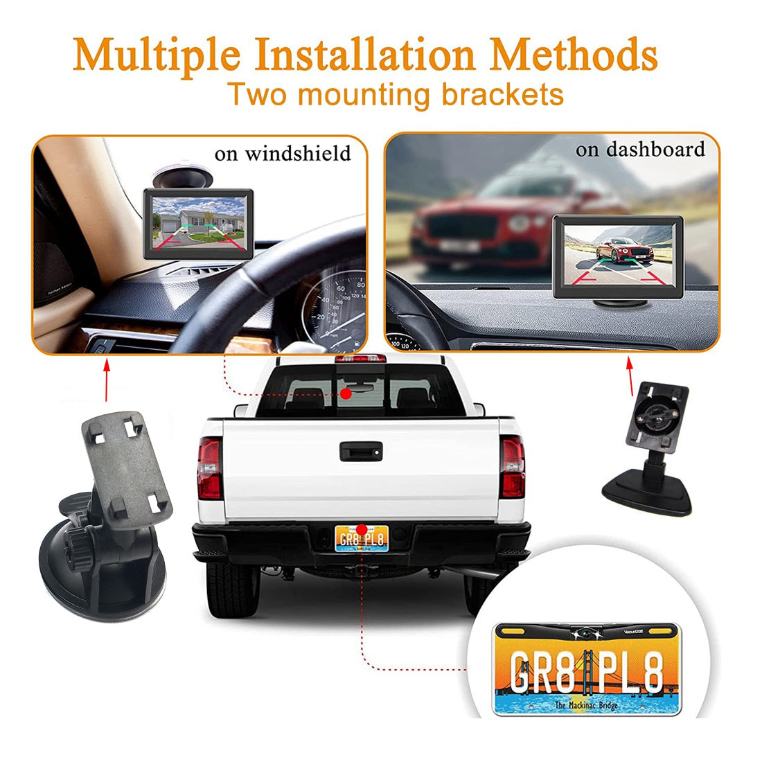 RH-507 5" LCD Display Monitor Car Parking Reverse Waterproof Butterfly-shaped Rear Camera with Power Supply Cable and Video Line