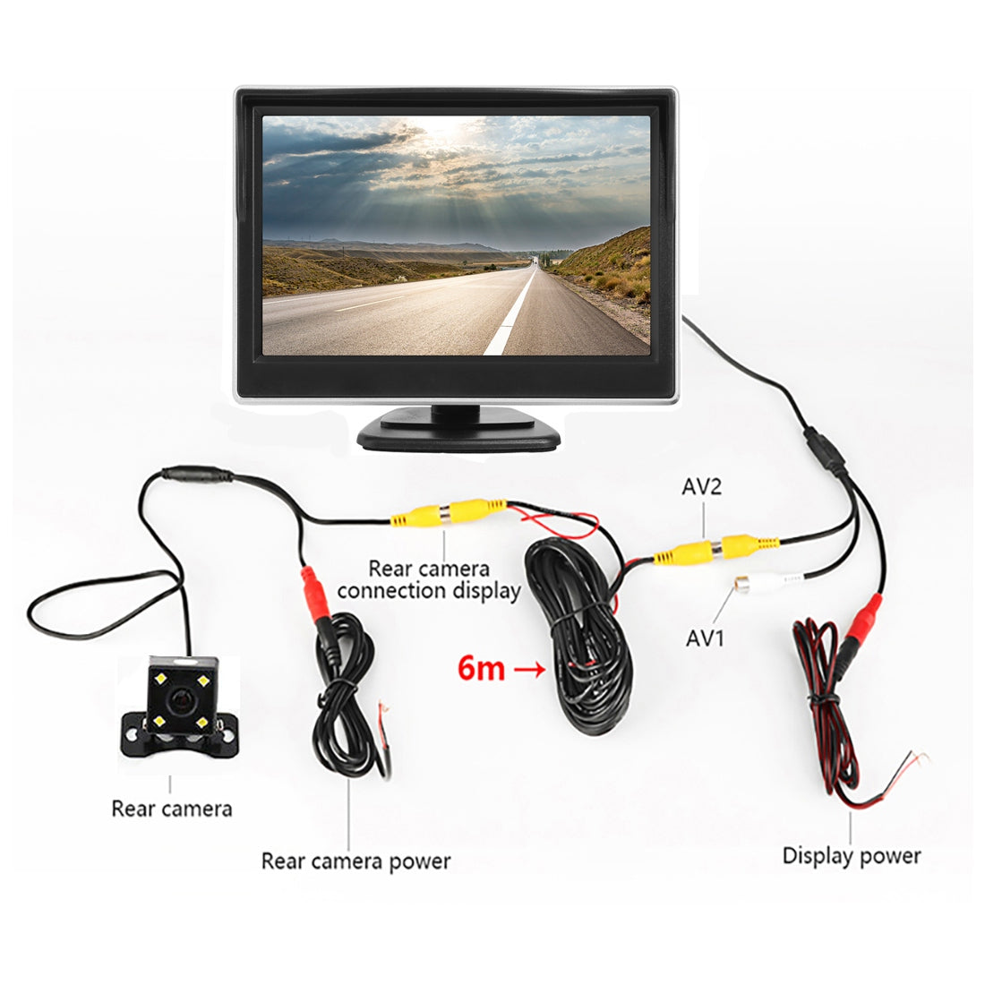 RH-508 Car Accessories 5" LCD Display Monitor 4-LED Rear Camera Car Reversing Kit with AV1 AV2 Vide Inputs