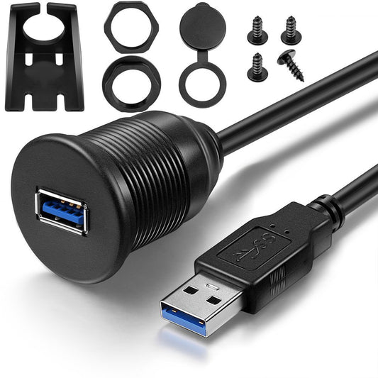 1m USB 3.0 Extension Flush Dash Panel Mount Cable for Car Boat Motorcycle