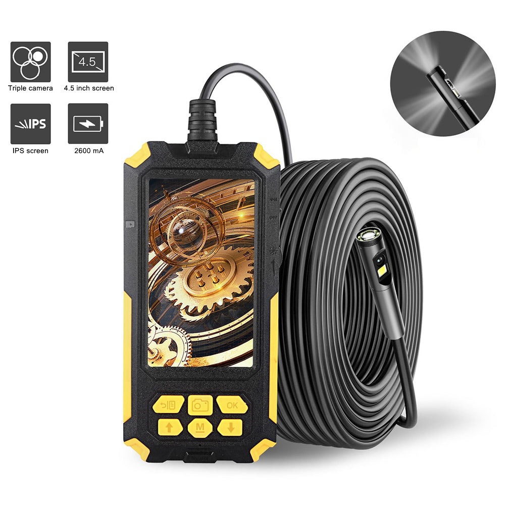 P50 2m Hard Wire HD 4.5" Screen Waterproof 8mm Three Lenses Borescope Inspection Endoscope Camera