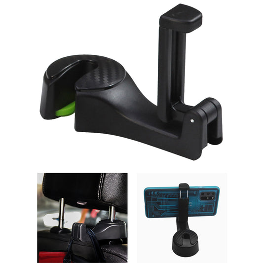 2 in 1 Auto Car Headrest Hooks Multi-function Seat Back Hook Car Phone Mount Holder Fastener Seat Back Hanger Clips for Bags/Mobile Phones