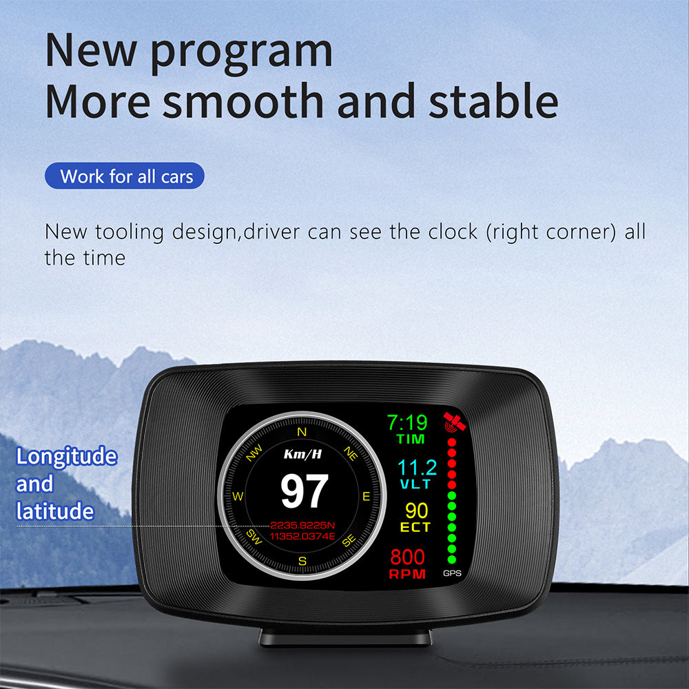 P13 OBD GPS Dual Mode Car HUD Head Up Display Fuel Consumption RPM Windshield Projector Overspeed Alarm System