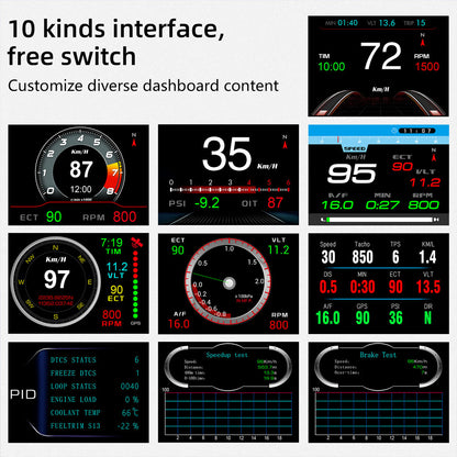 P13 OBD GPS Dual Mode Car HUD Head Up Display Fuel Consumption RPM Windshield Projector Overspeed Alarm System