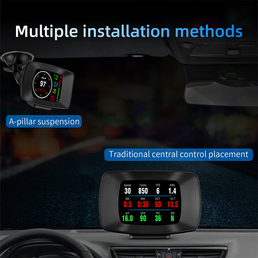 P13 OBD GPS Dual Mode Car HUD Head Up Display Fuel Consumption RPM Windshield Projector Overspeed Alarm System