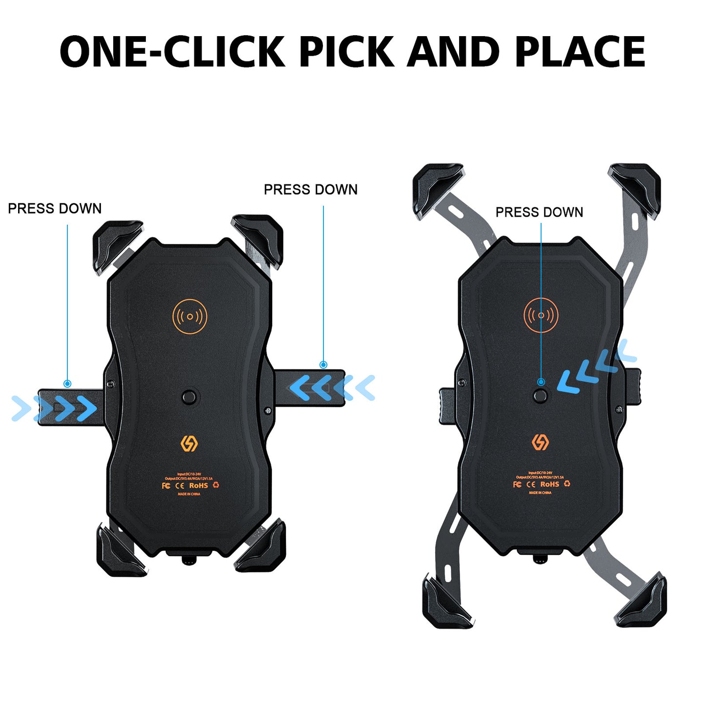 ZH-1288C1 Rotation Motorcycle Qi Wireless+USB Fast Charging Phone Mount Charger Handlebar Cellphone Holder
