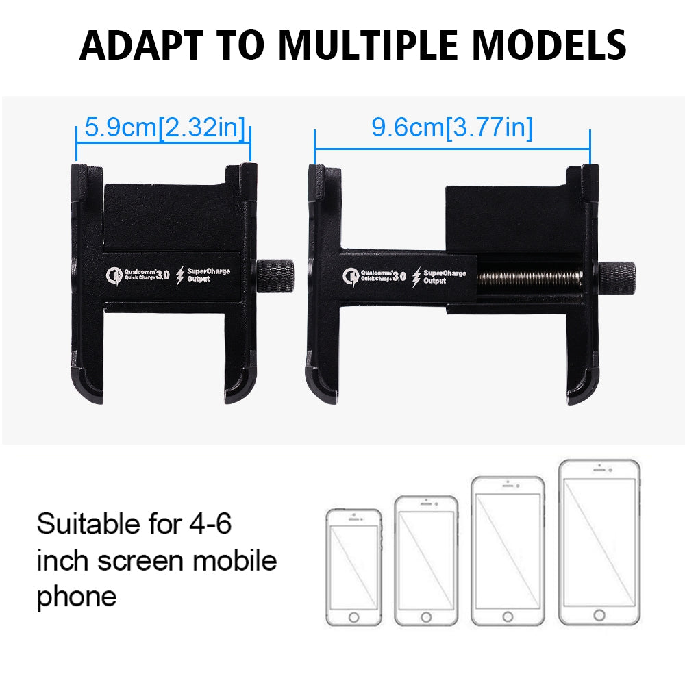 CS-855A Motorcycle QC3.0 Fast Charging Mount Charger Handlebar 4"-6"Cellphone Holder